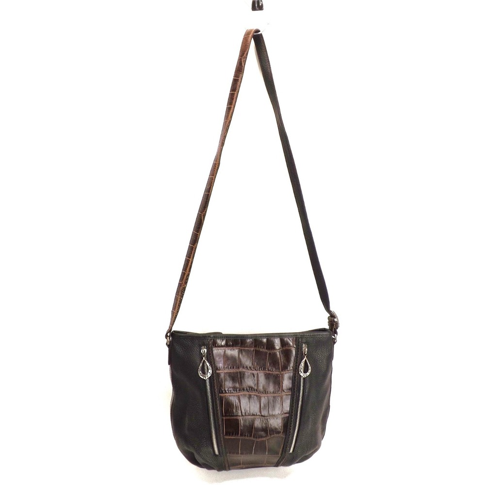 Brighton Brown Croc Embossed Leather Purse Bag 11x10 Zipper Pockets Western